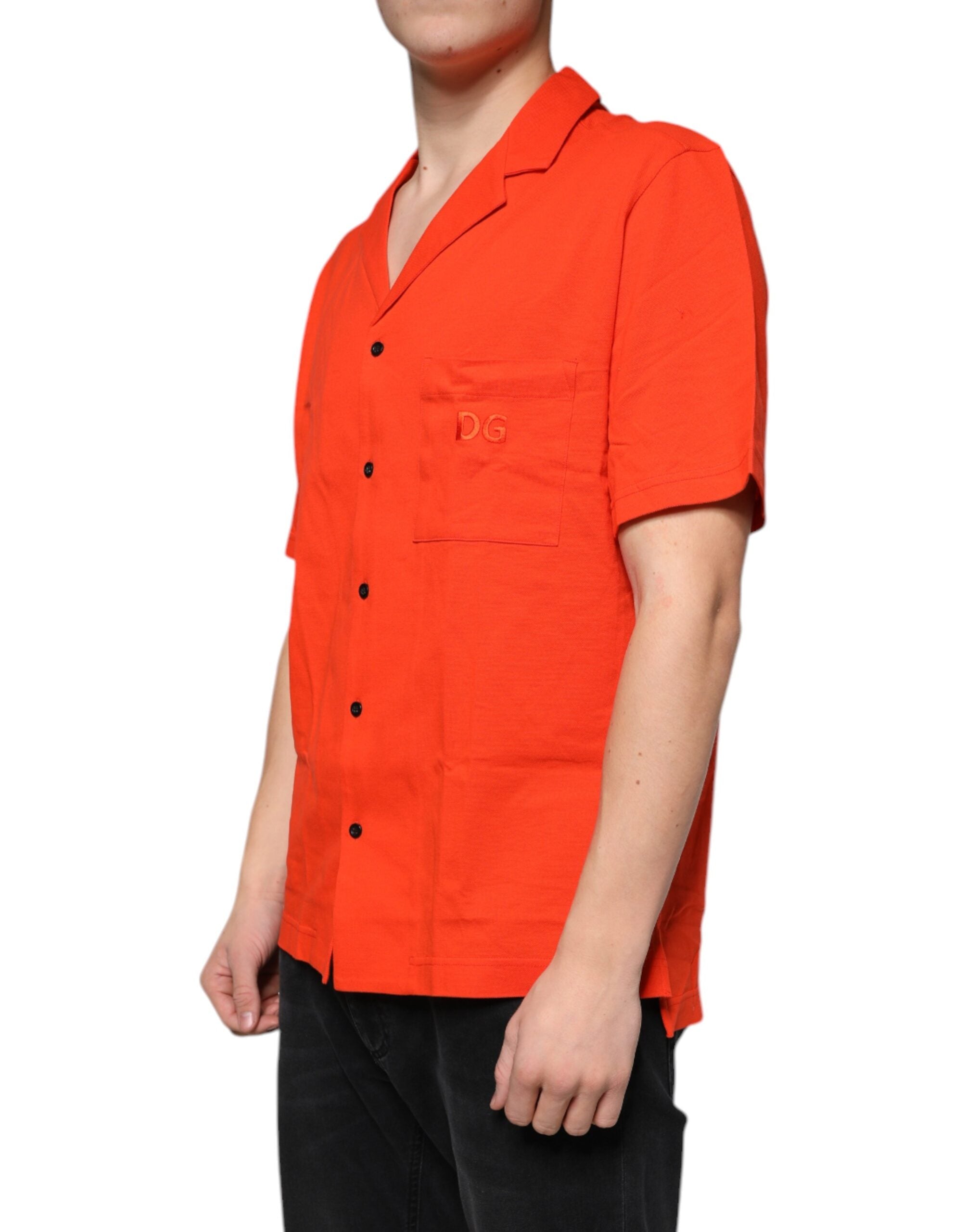 Dolce & Gabbana Orange Cotton Button-Up Polo Shirt