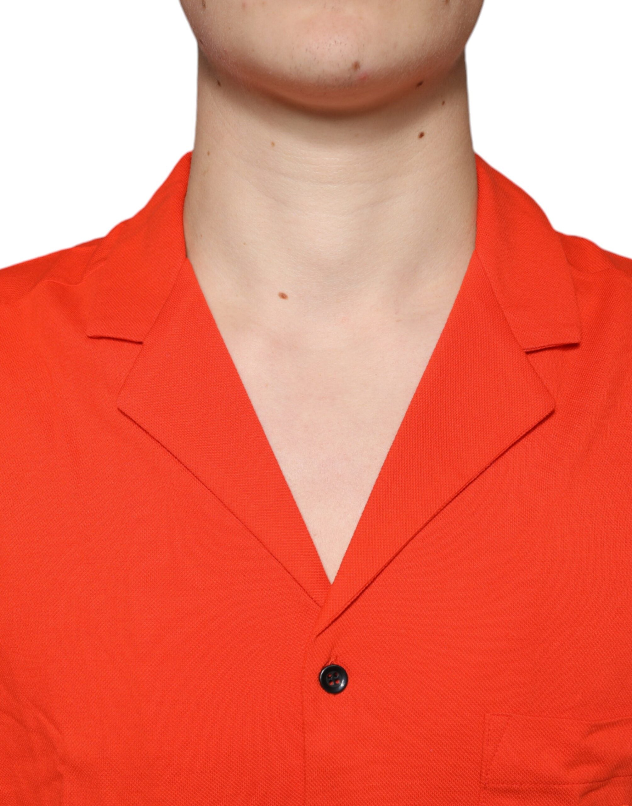 Dolce & Gabbana Orange Cotton Button-Up Polo Shirt