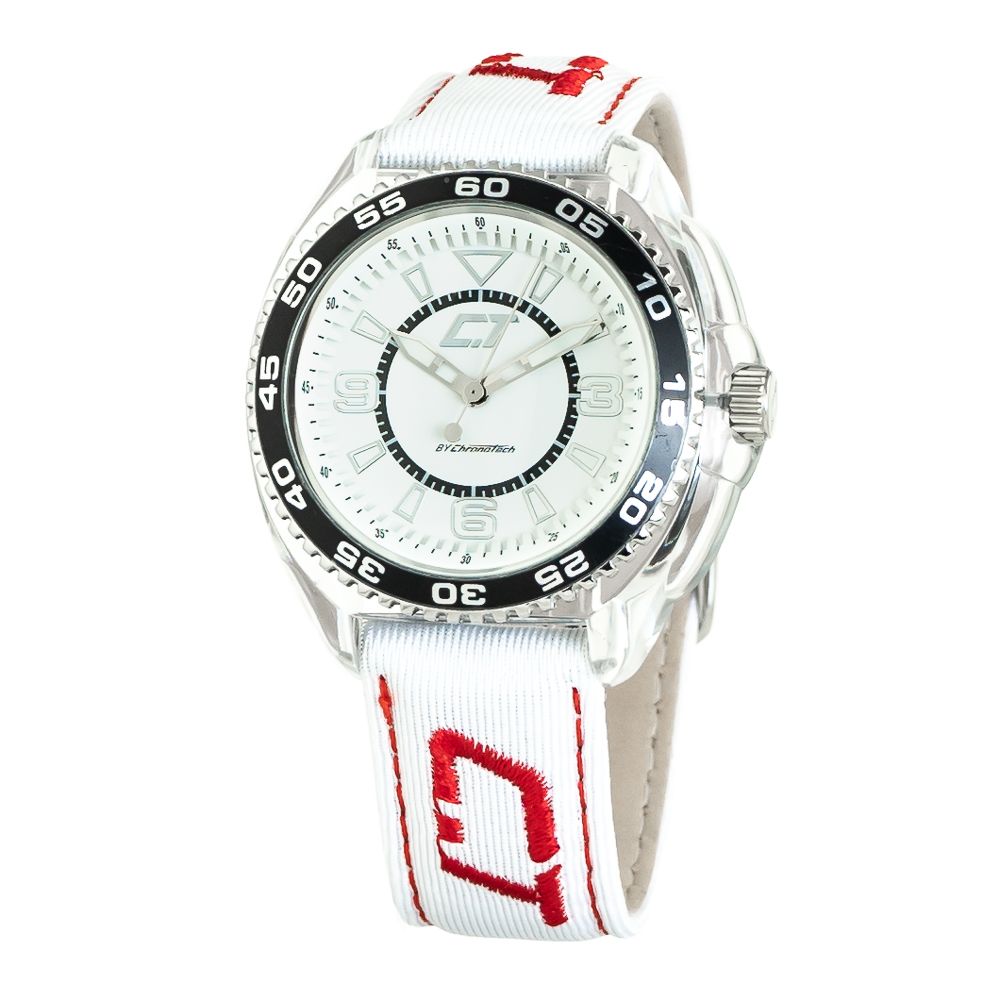 Chronotech Elegante Leder-Armbanduhr in Weiß