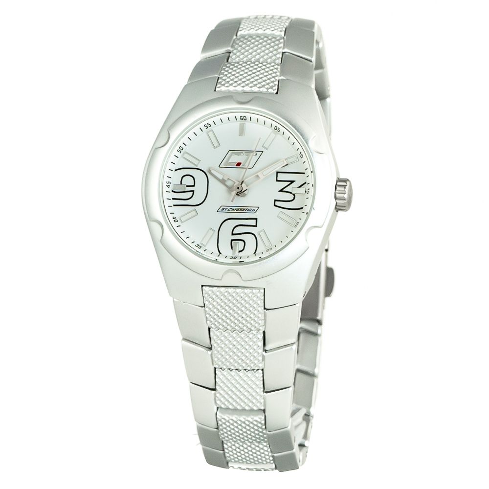 Chronotech Silberne Edelstahl-Armbanduhr