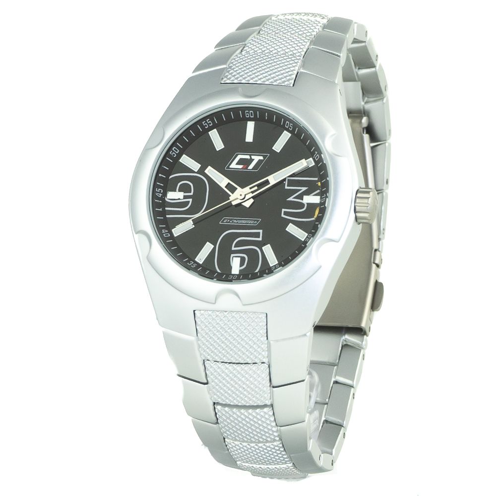 Chronotech Silberne Edelstahl-Armbanduhr