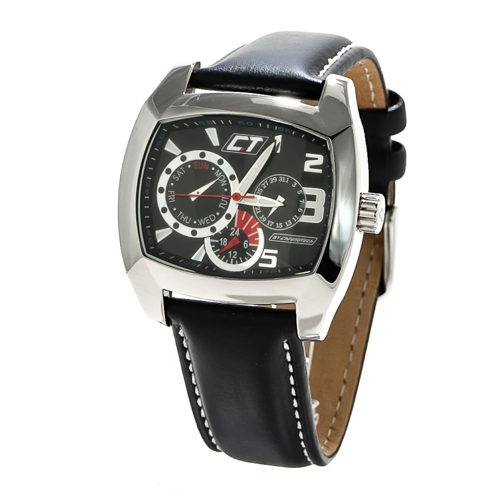 Chronotech Schwarze Leder-Kleidungsuhr