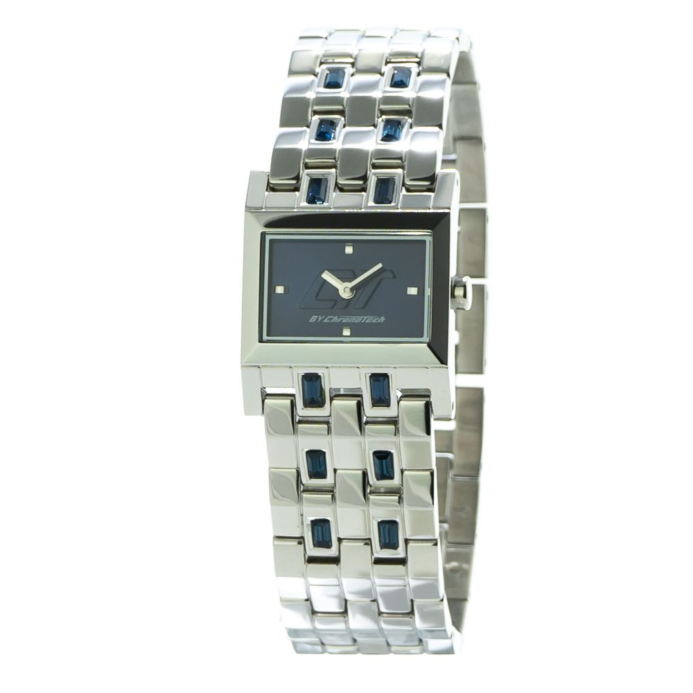 Chronotech Silberne Edelstahl-Armbanduhr
