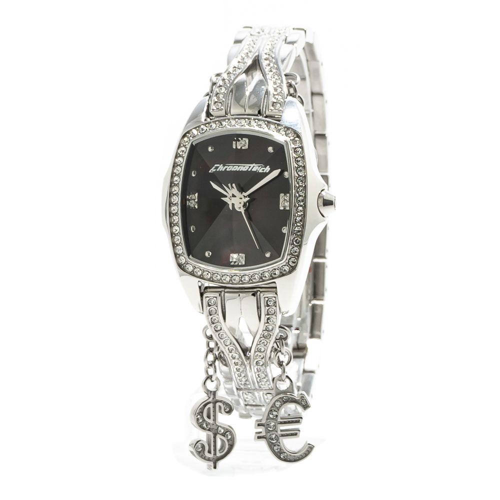 Chronotech Silberne Edelstahl-Armbanduhr