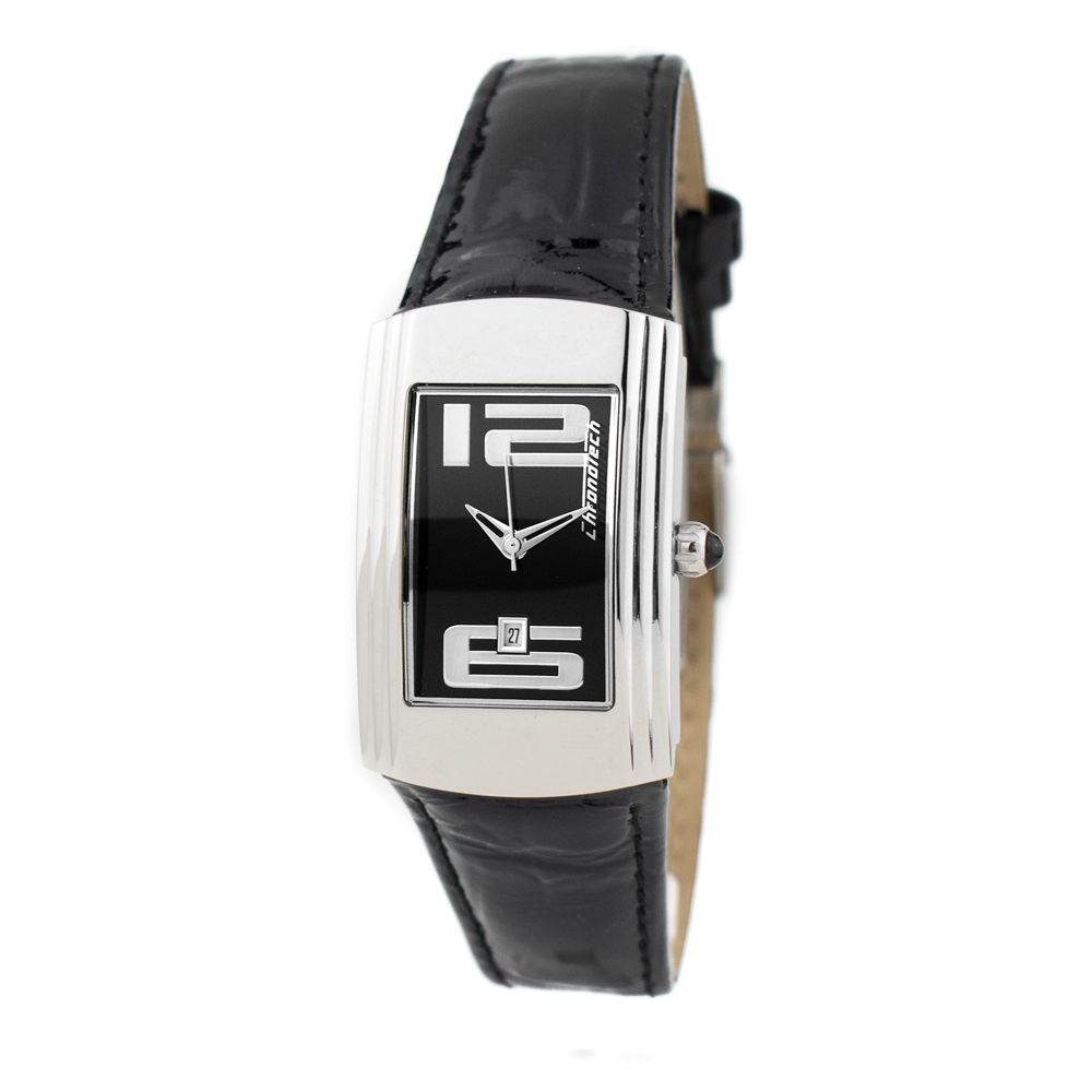 Chronotech Schwarze Leder-Kleidungsuhr