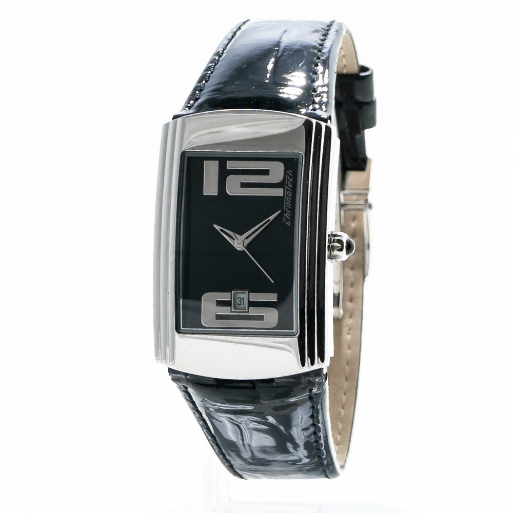 Chronotech Schwarze Leder-Kleidungsuhr