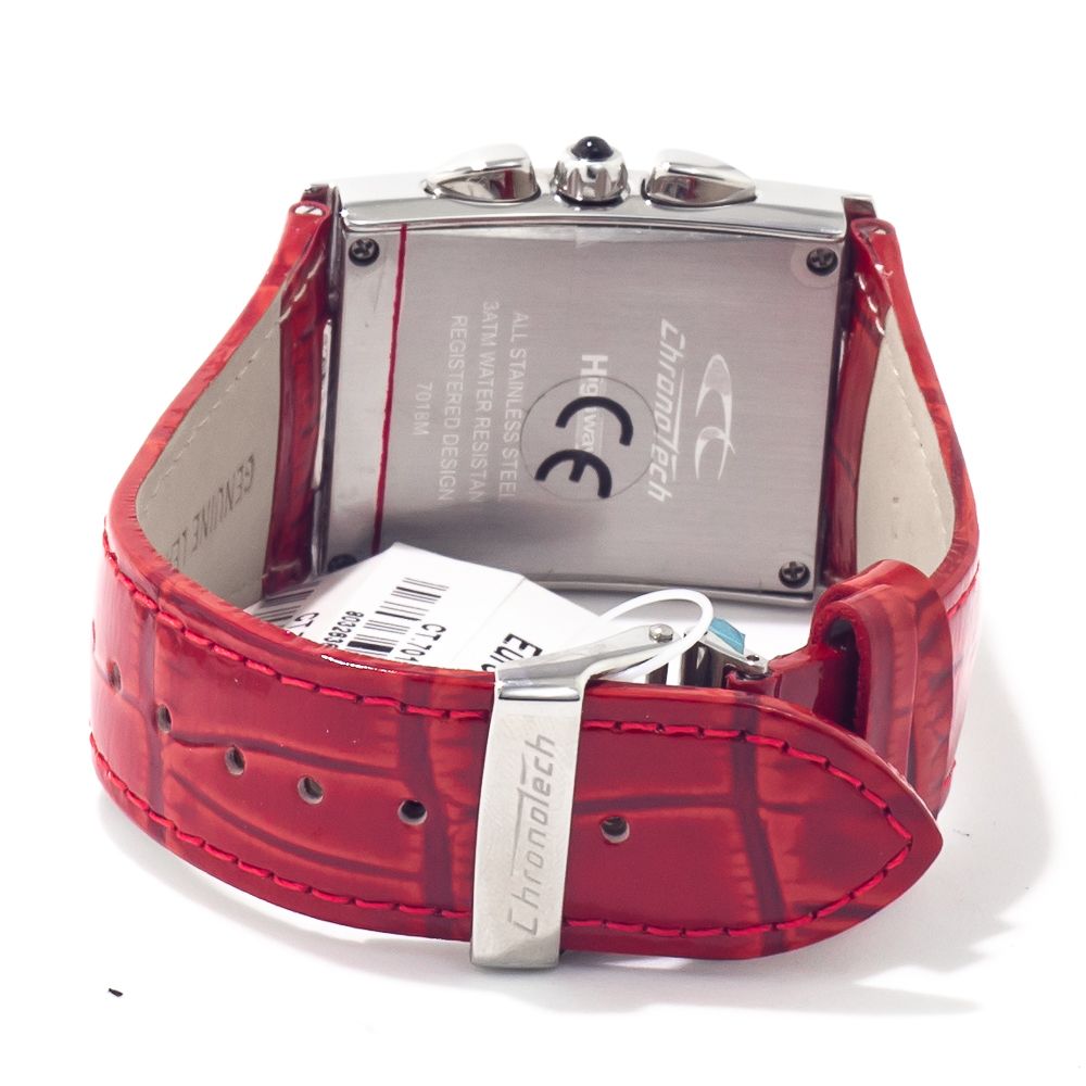Chronotech Rote Leder-Kleid-Uhr
