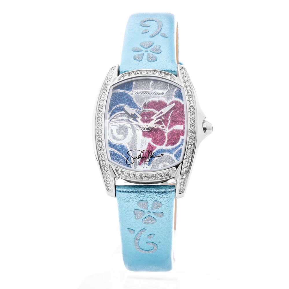 Chronotech Elegante blaue Leder-Armbanduhr