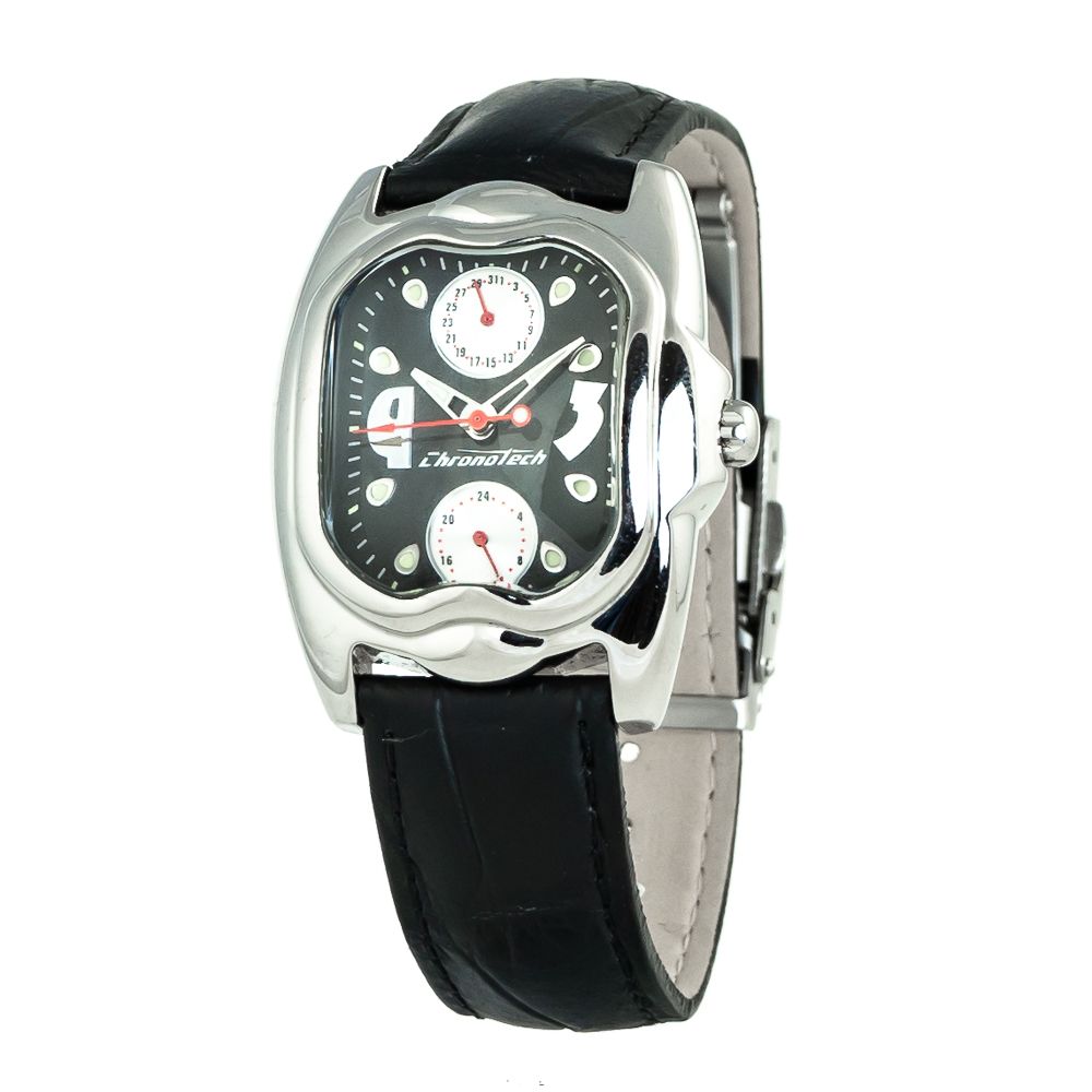 Chronotech Schwarze Leder-Kleidungsuhr