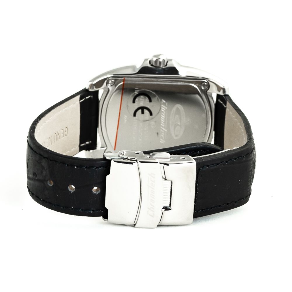 Chronotech Schwarze Leder-Kleidungsuhr