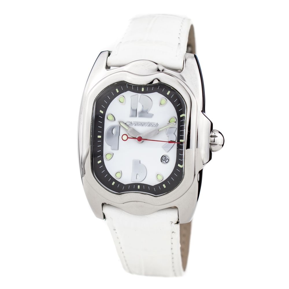 Chronotech Elegante weiße Leder-Armbanduhr