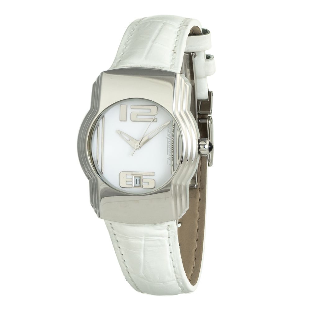 Chronotech Elegante weiße Leder-Armbanduhr