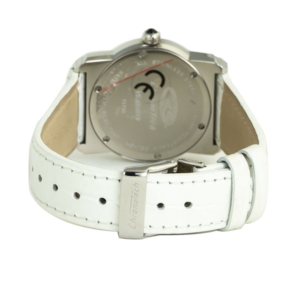 Chronotech Elegante weiße Leder-Armbanduhr