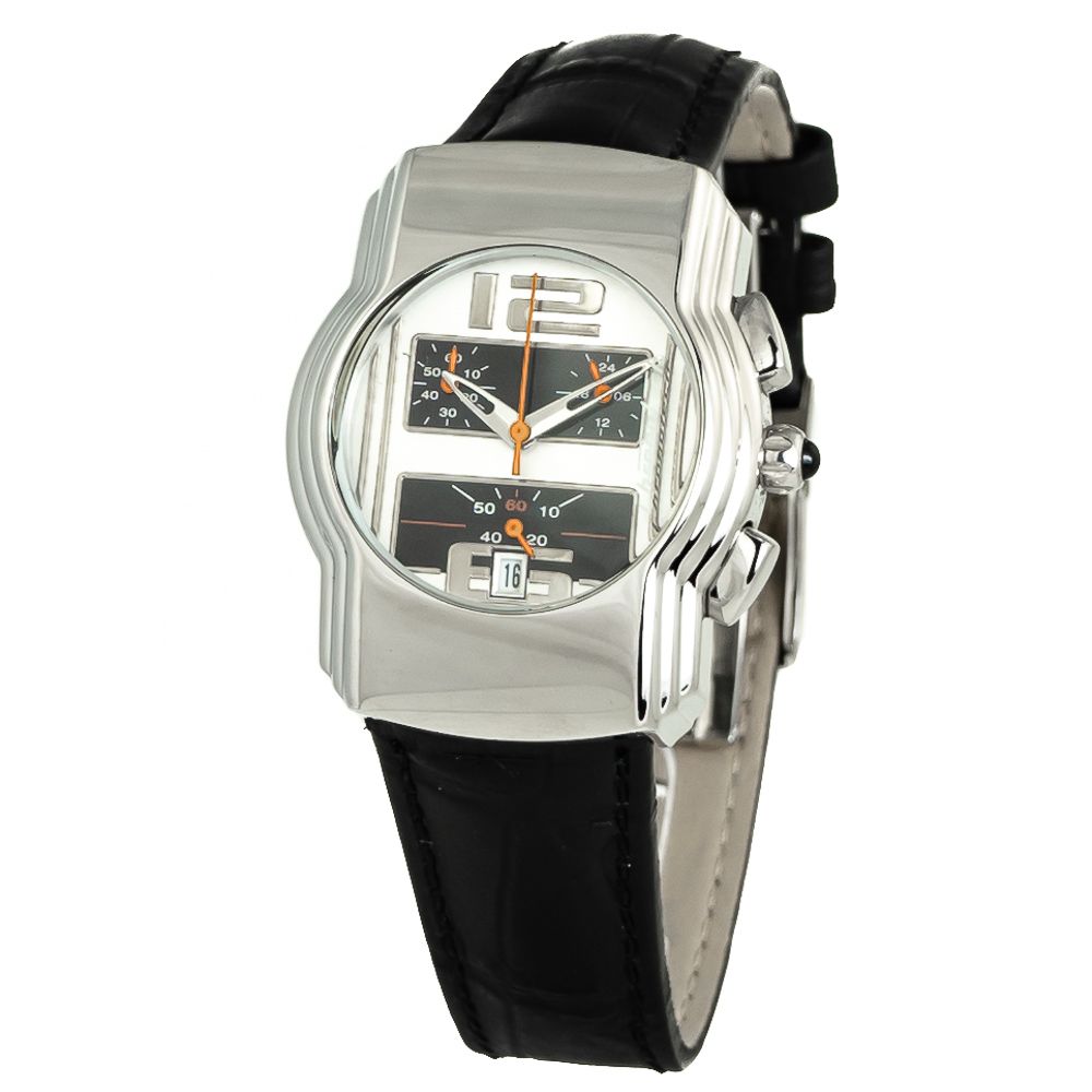 Chronotech Schwarze Leder-Kleidungsuhr