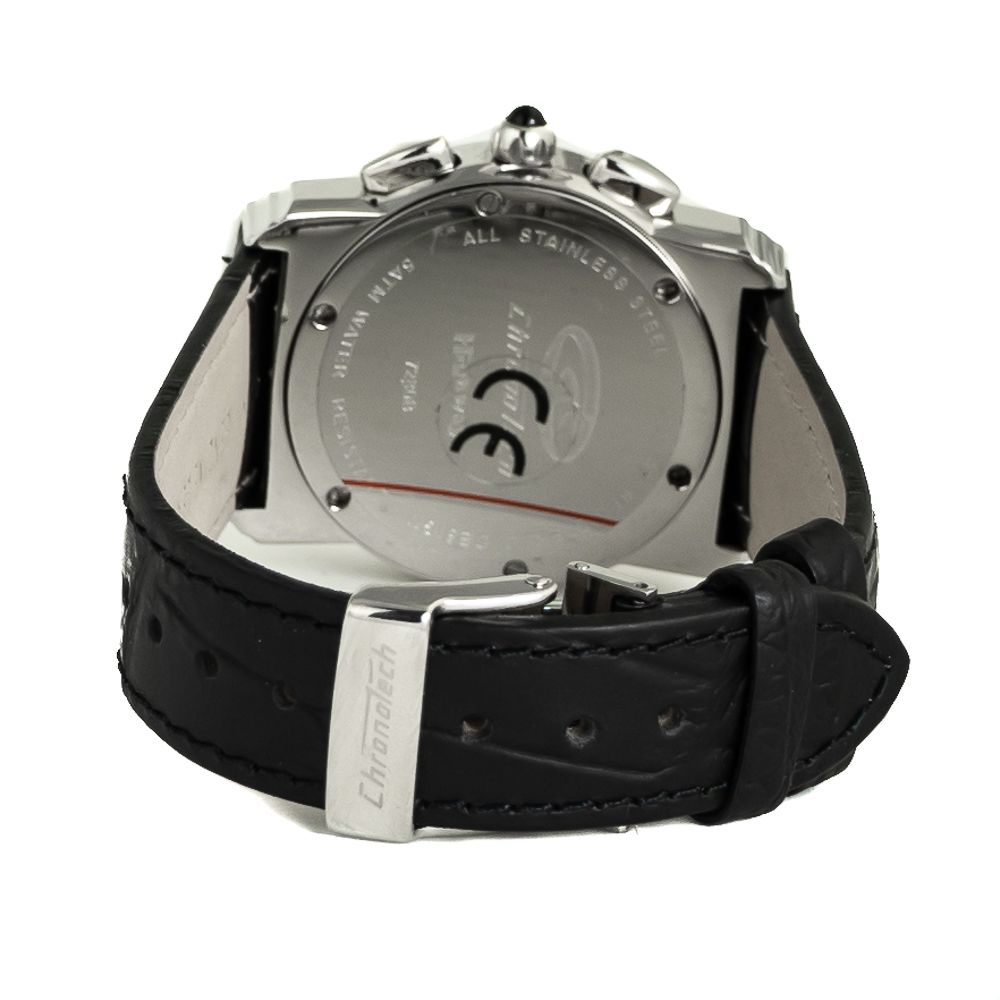 Chronotech Schwarze Leder-Cocktailuhr