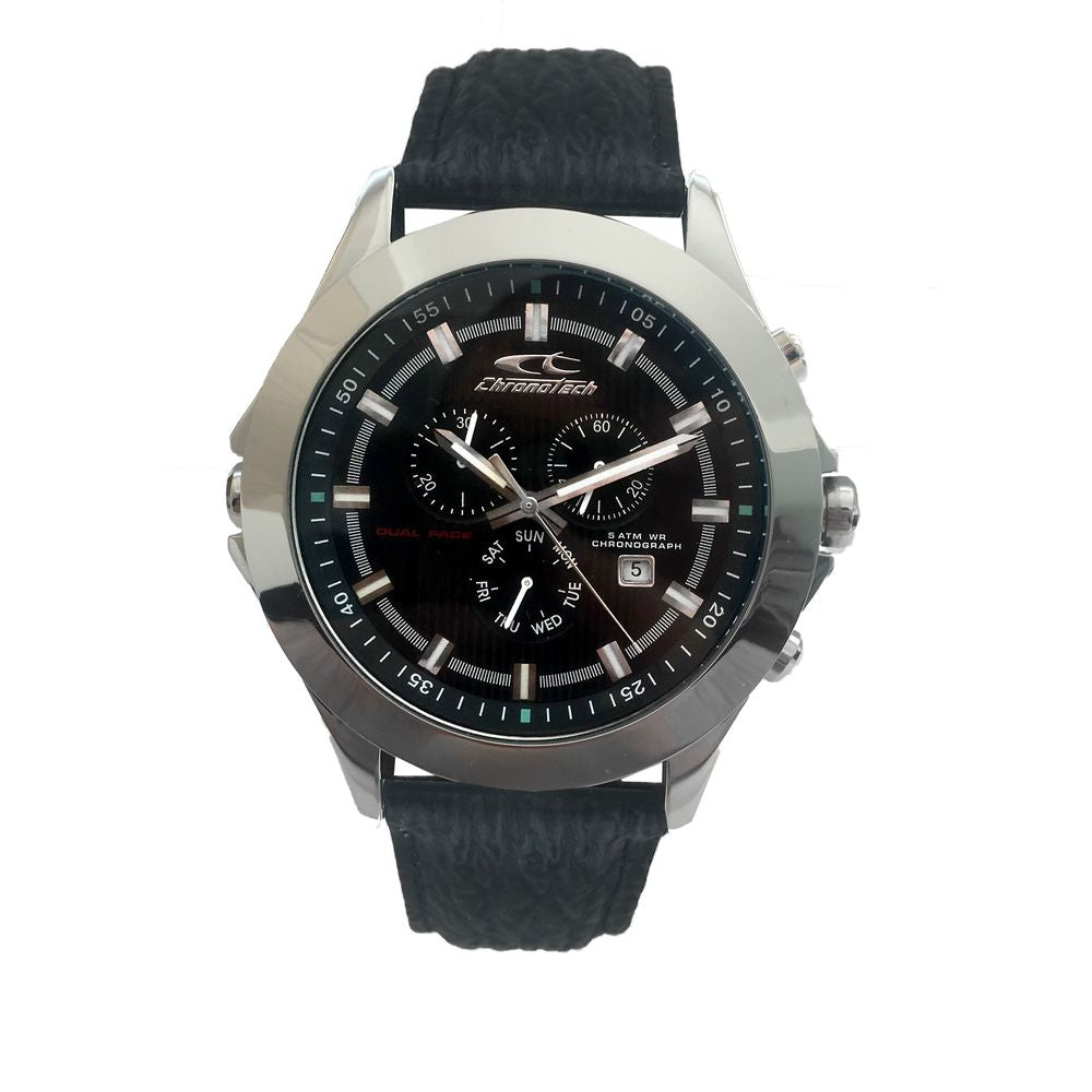 Chronotech Schwarze Leder-Kleidungsuhr