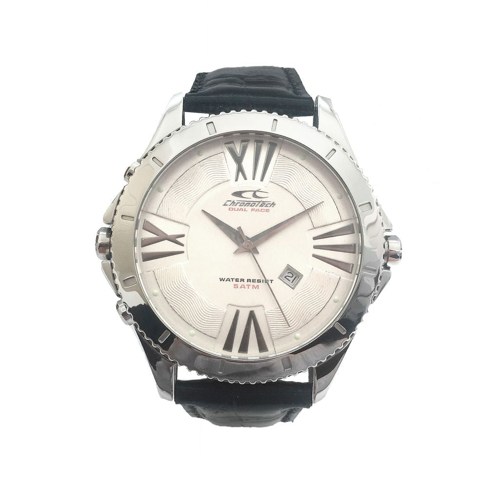 Chronotech Schwarze Leder-Kleidungsuhr