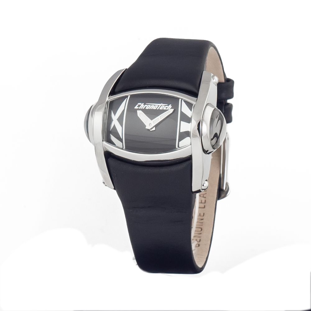 Chronotech Schwarze Leder-Kleidungsuhr