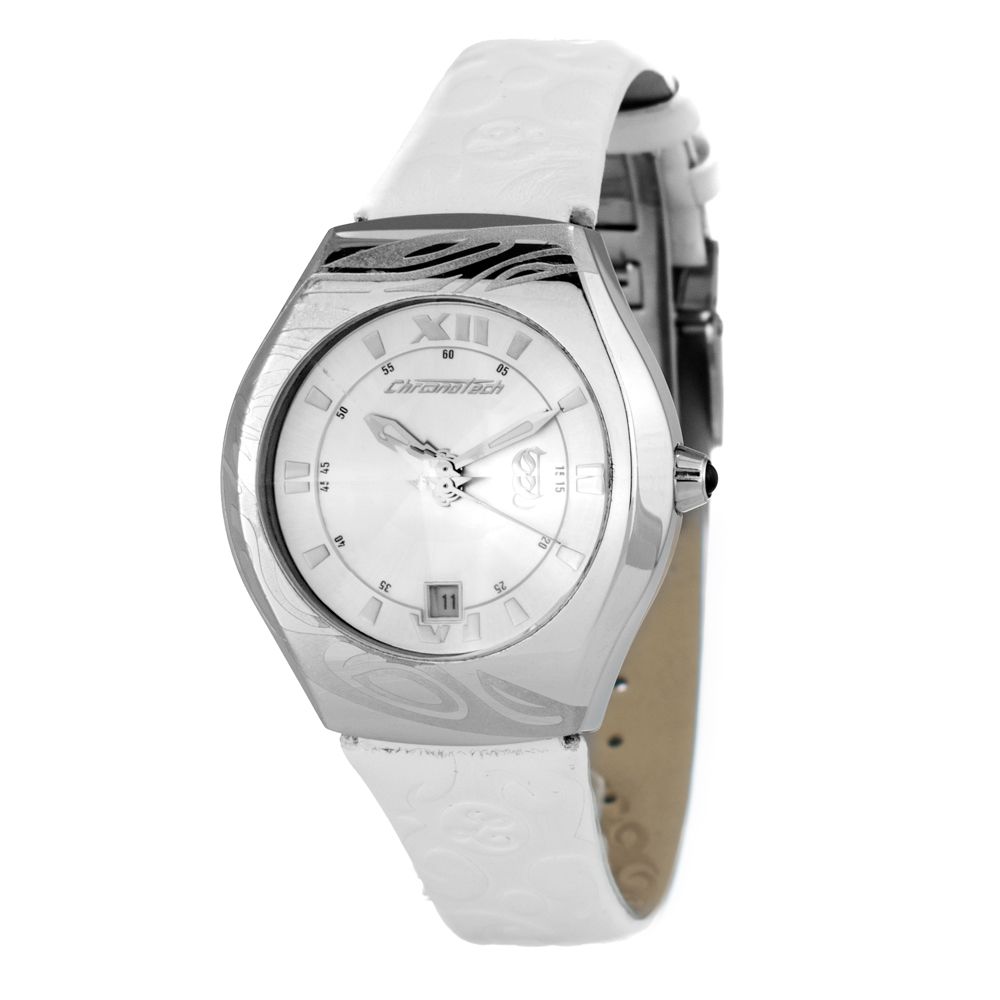 Chronotech Elegante weiße Leder-Armbanduhr