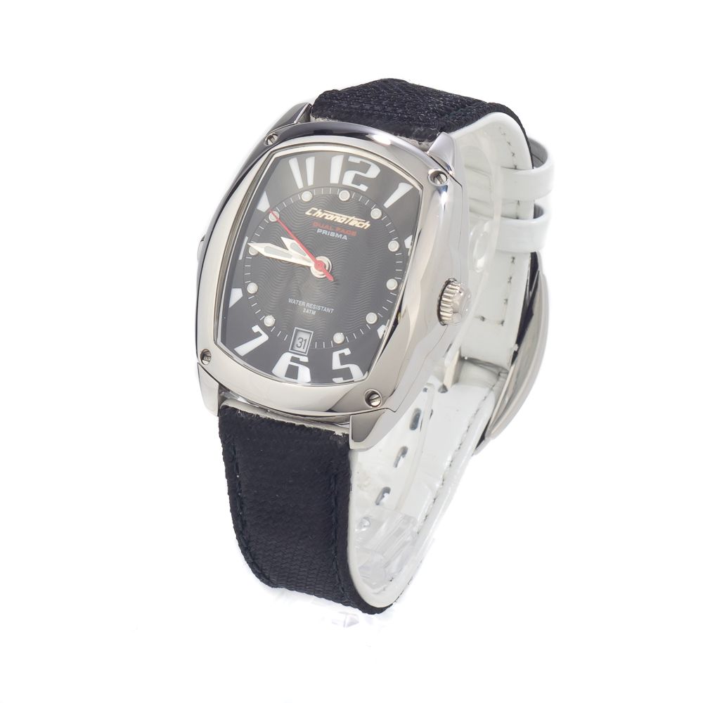Chronotech Schwarze Leder-Kleidungsuhr