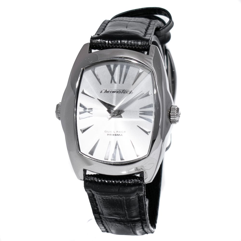 Chronotech Schwarze Lederkleid-Uhr