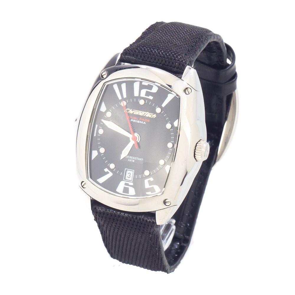 Chronotech Schwarze Lederkleid-Uhr