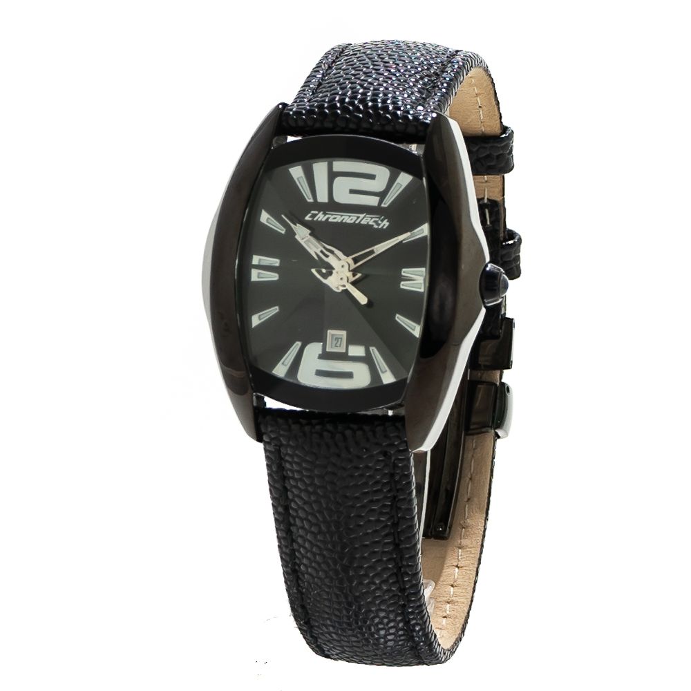 Chronotech Schwarze Leder-Kleidungsuhr