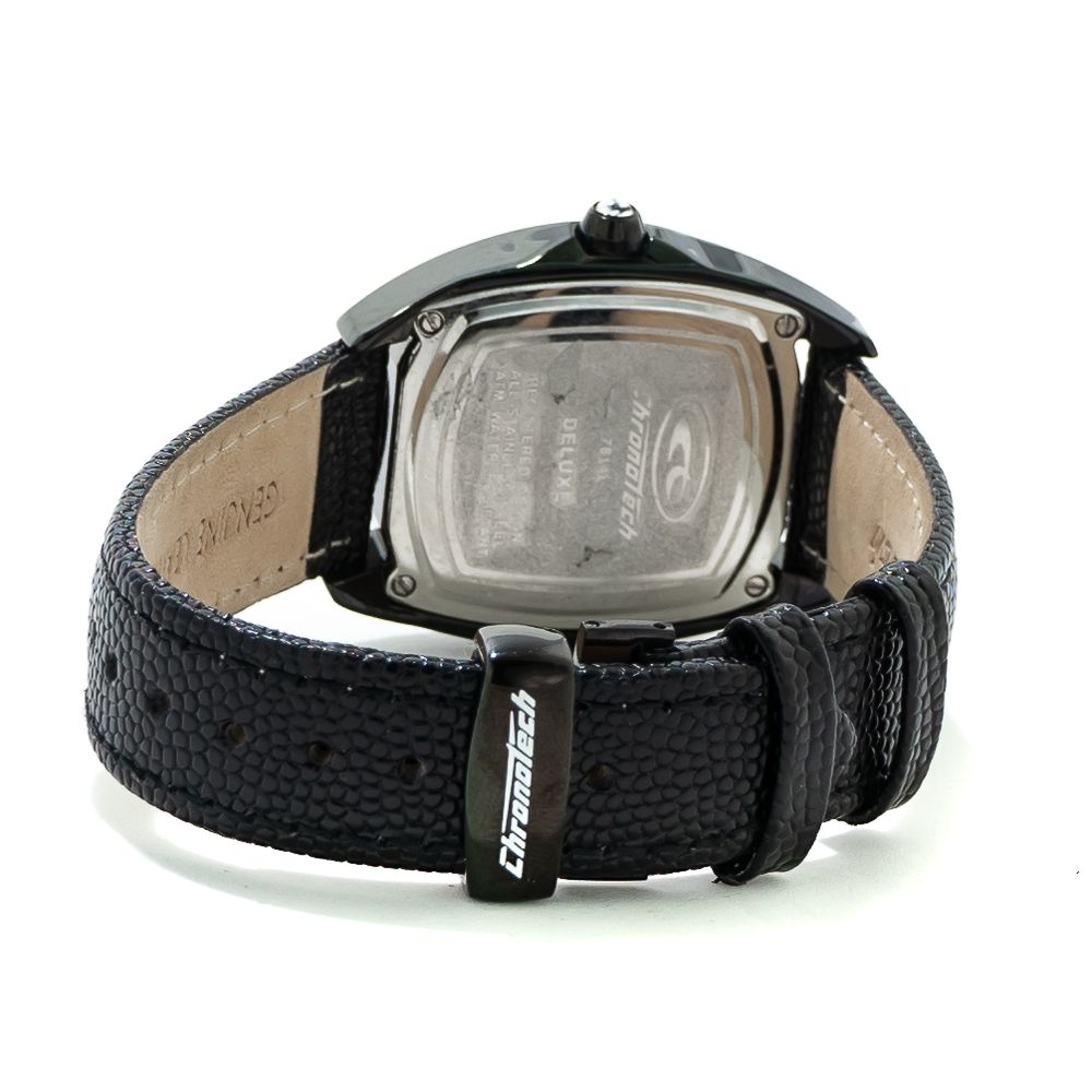 Chronotech Schwarze Leder-Kleidungsuhr