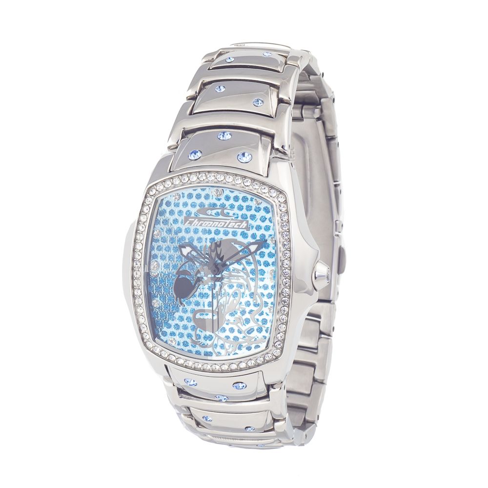 Chronotech Silberne Edelstahl-Armbanduhr