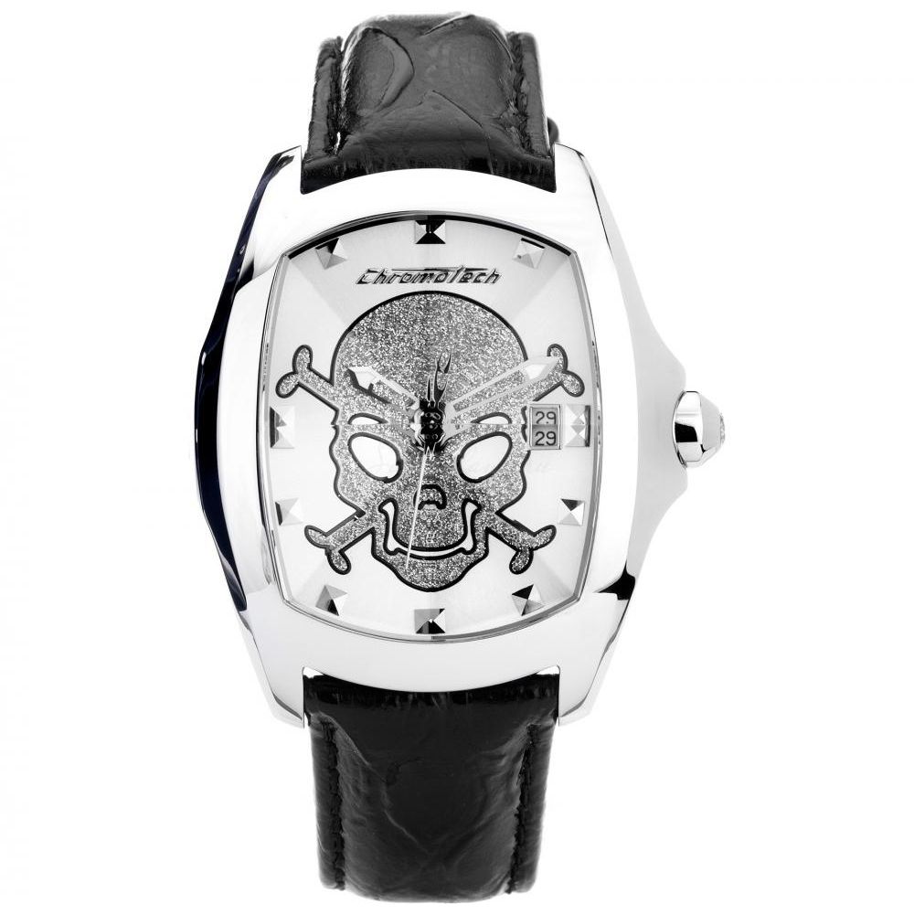 Chronotech Schwarze Leder-Kleidungsuhr