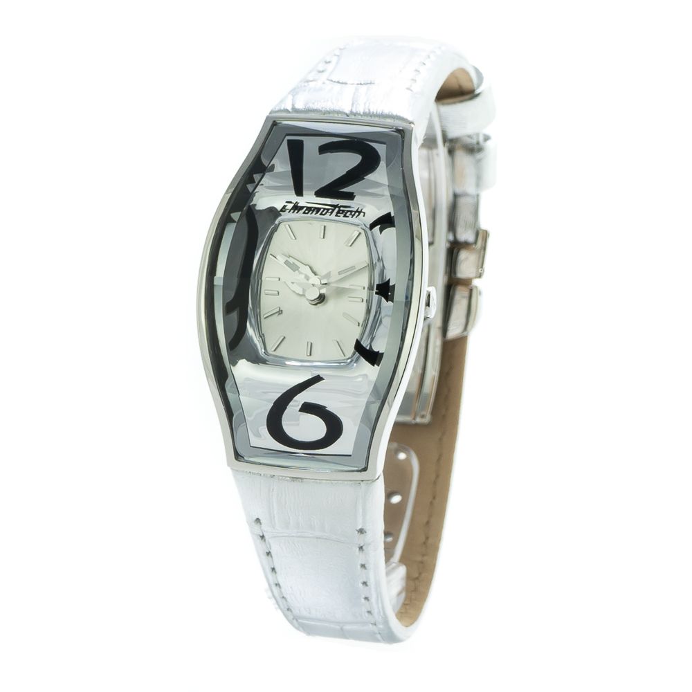Chronotech Silberne Leder-Armbanduhr