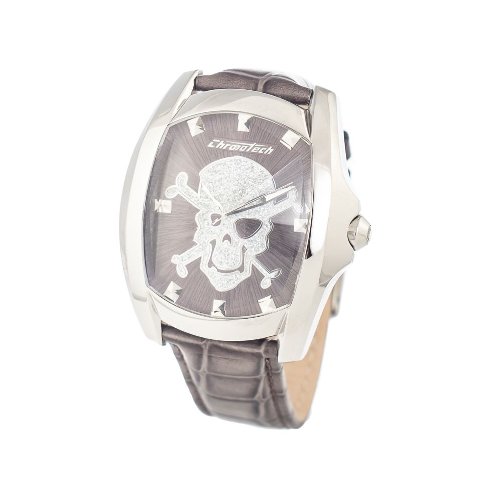 Chronotech Elegante graue Leder-Armbanduhr