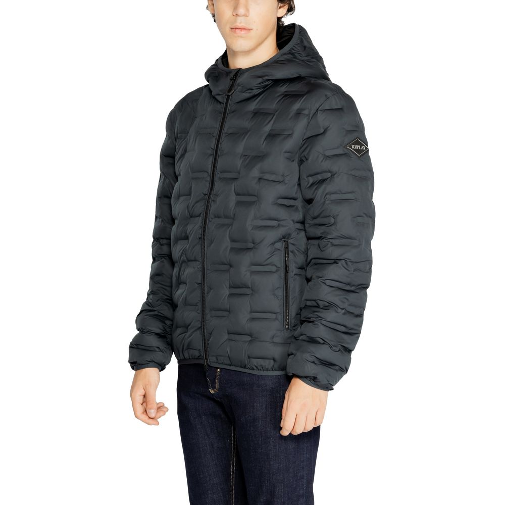 Replay Blaue Polyester-Jacke in voller Länge