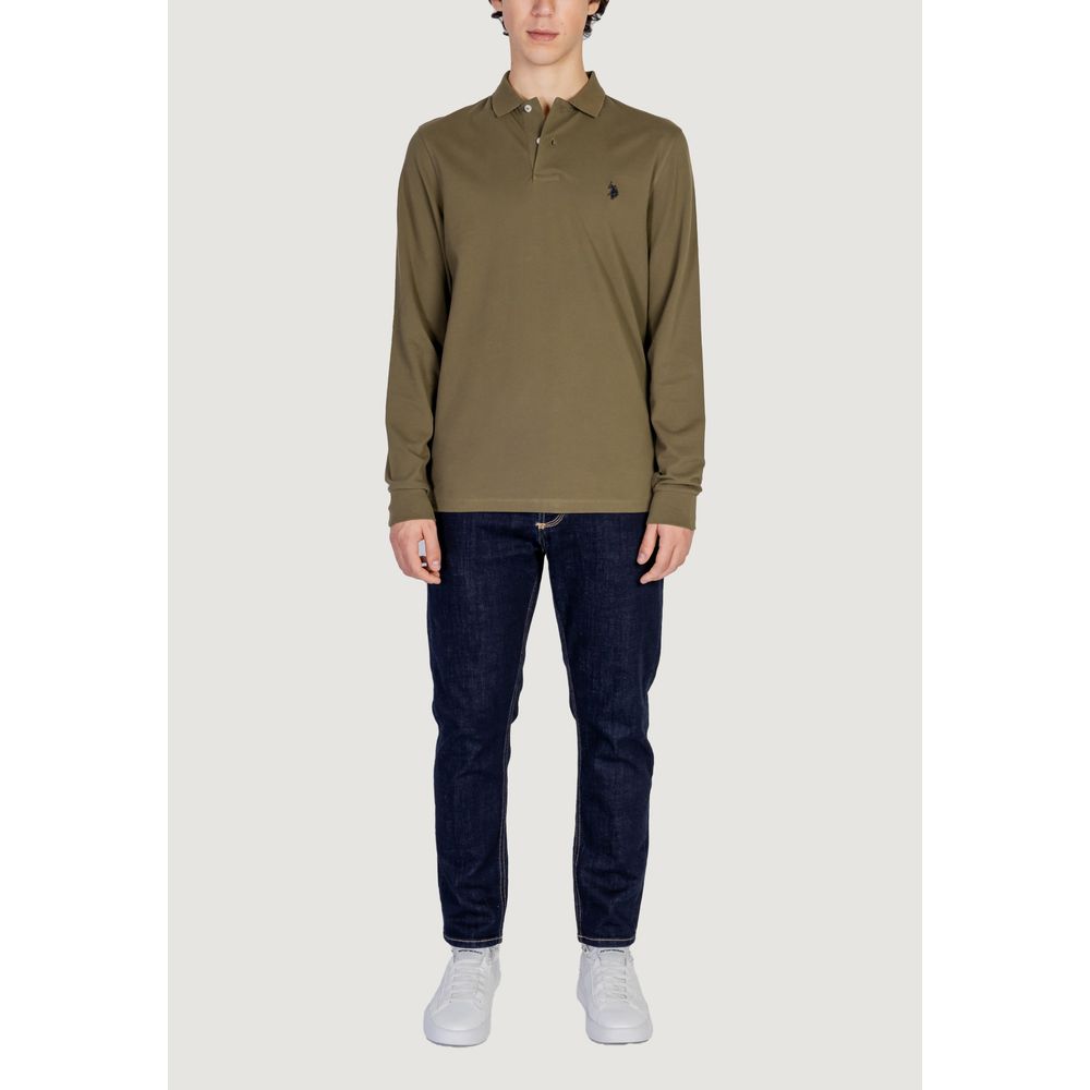 U.S. POLO ASSN. Grünes Langarm-Poloshirt aus Baumwolle