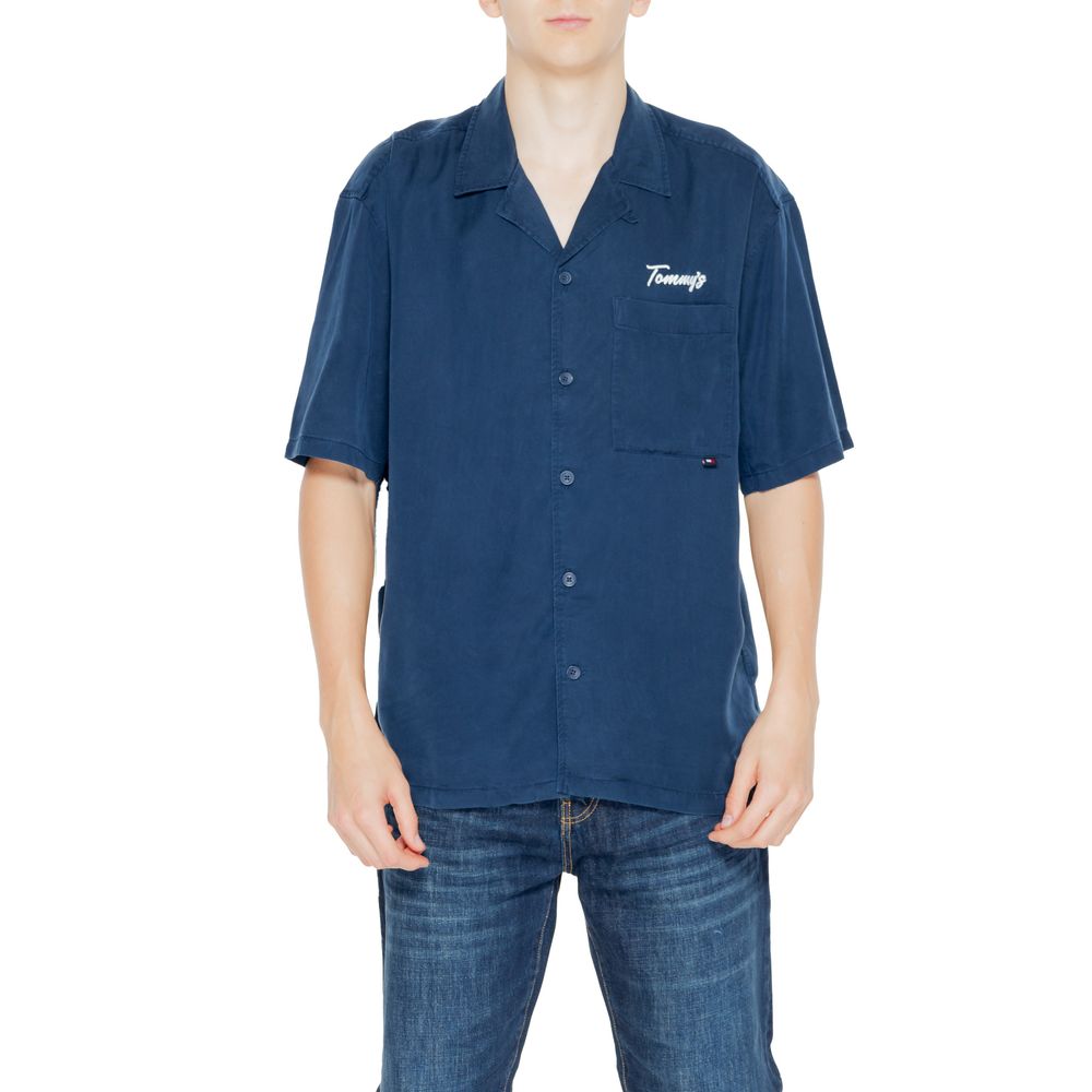 Tommy Hilfiger Jeans Blaues Lyocell Hemd mit kurzen Ärmeln