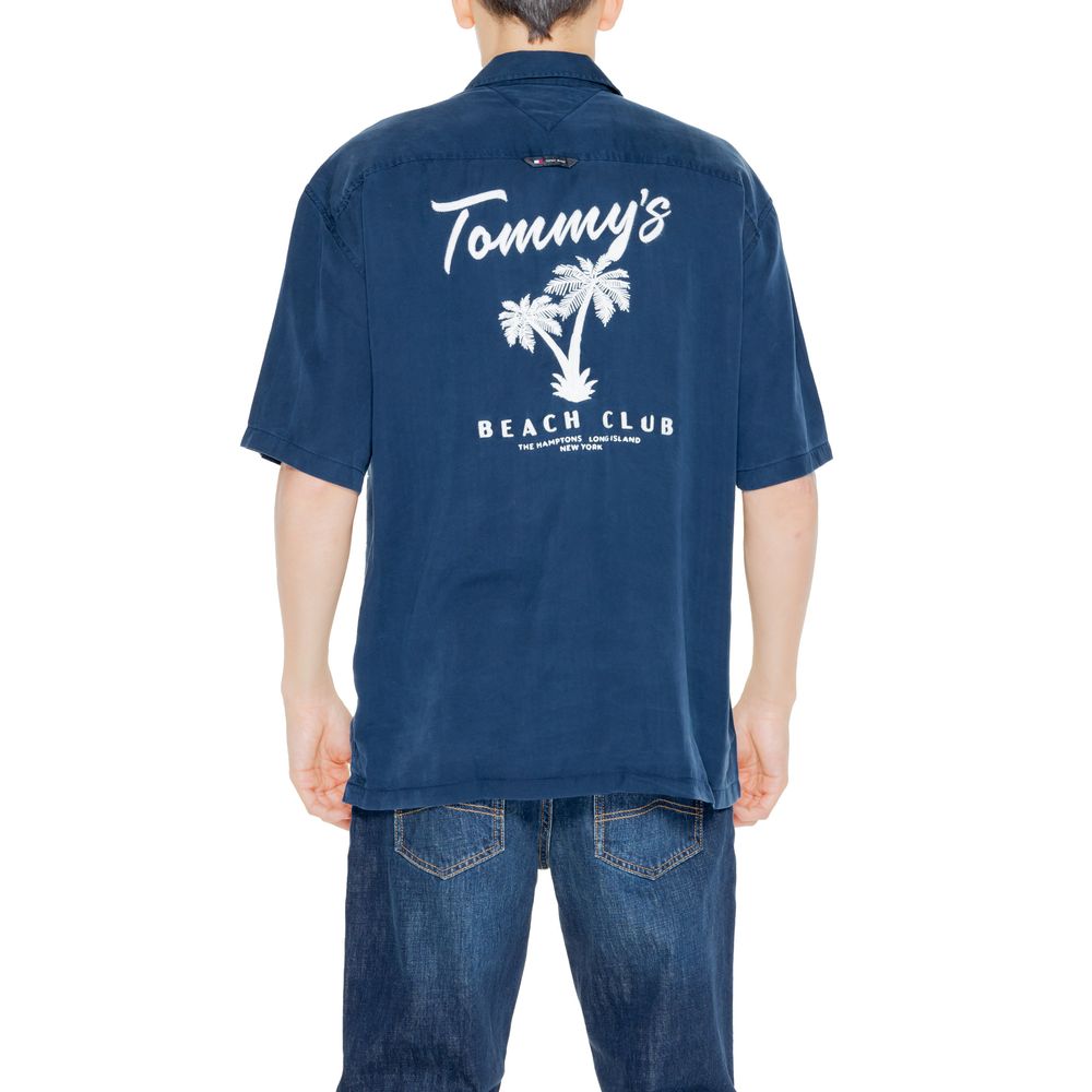 Tommy Hilfiger Jeans Blaues Lyocell Hemd mit kurzen Ärmeln