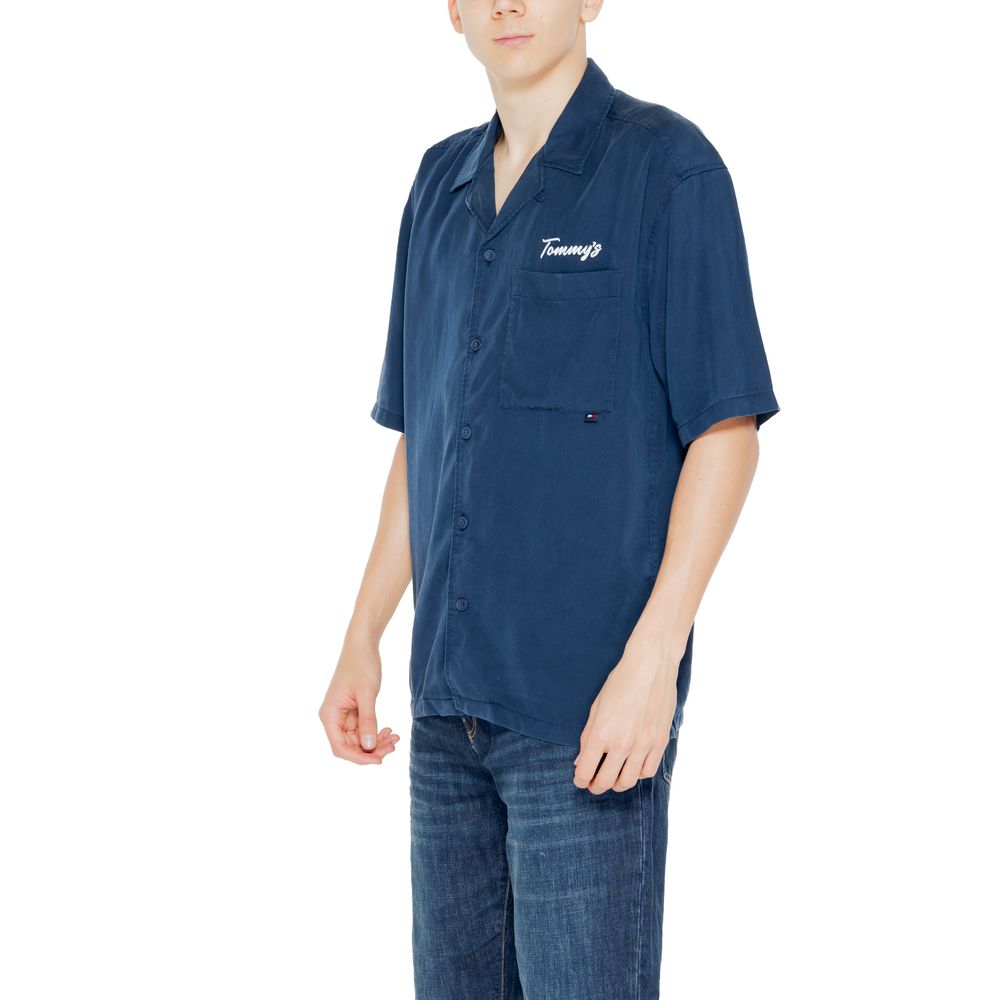 Tommy Hilfiger Jeans Blaues Lyocell Hemd mit kurzen Ärmeln