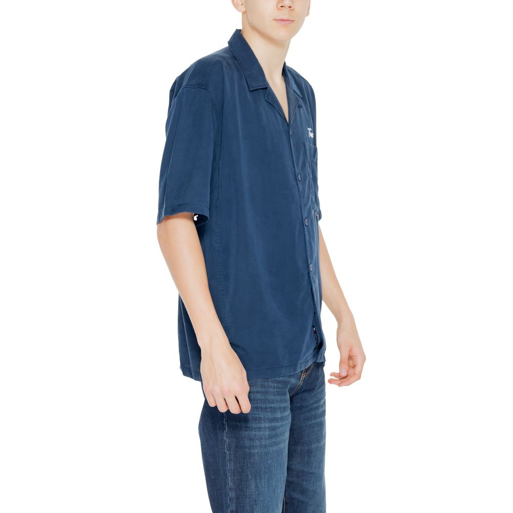 Tommy Hilfiger Jeans Blaues Lyocell Hemd mit kurzen Ärmeln
