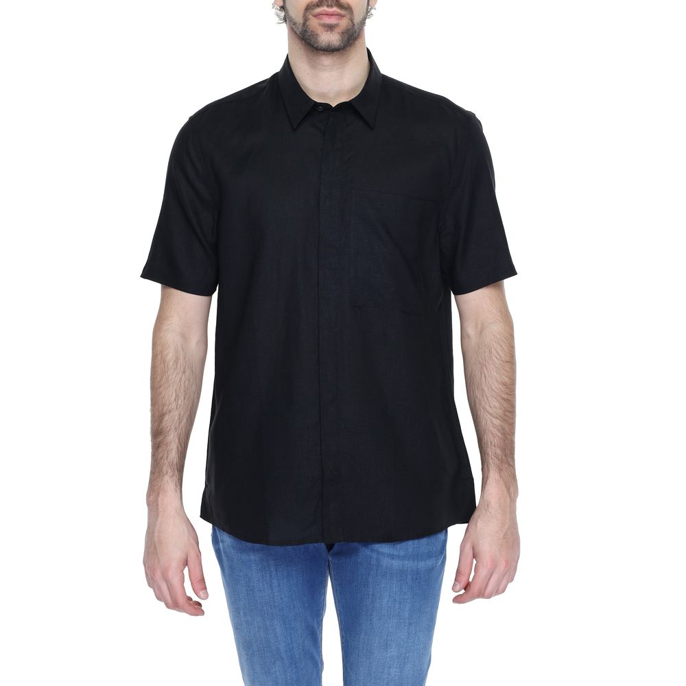Antony Morato Black Linen Short Sleeve Shirt
