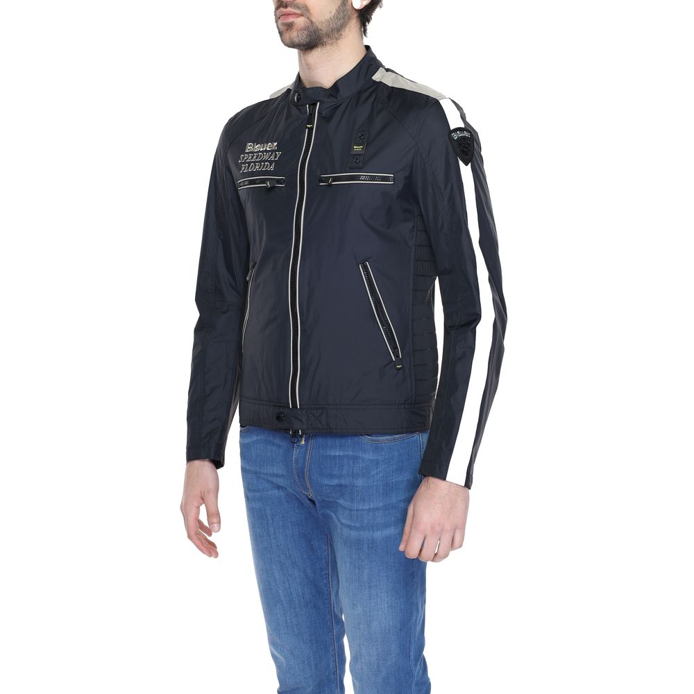 Blue Black Polyamide Jackets &amp