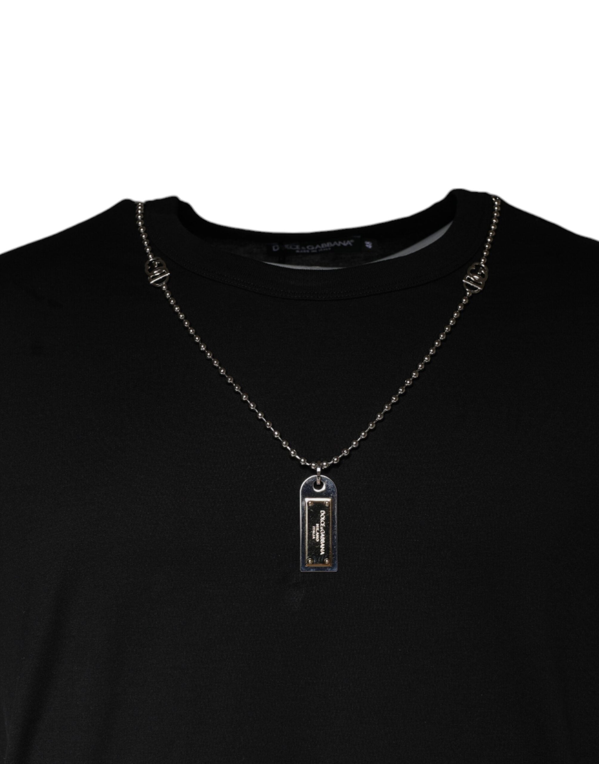 Dolce & Gabbana Black Cotton Chain Embellished T-shirt