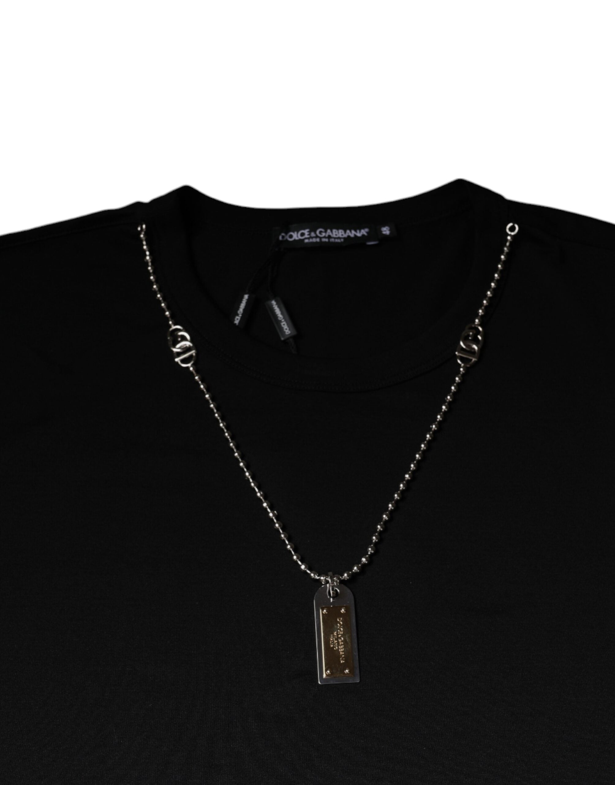 Dolce & Gabbana Black Cotton Chain Embellished T-shirt