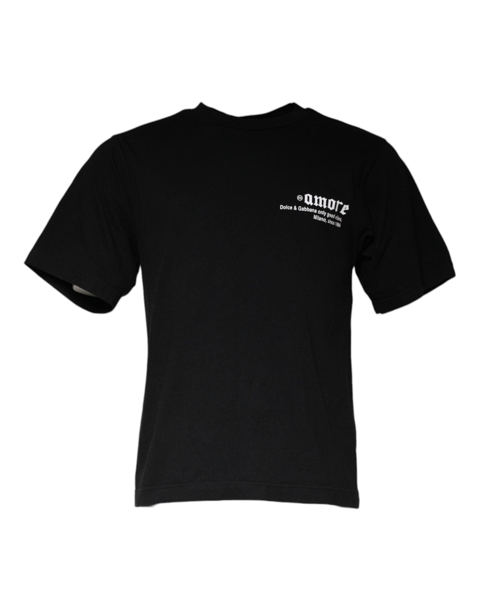 Dolce & Gabbana Black Cotton Crew Neck Amore Print T-Shirt
