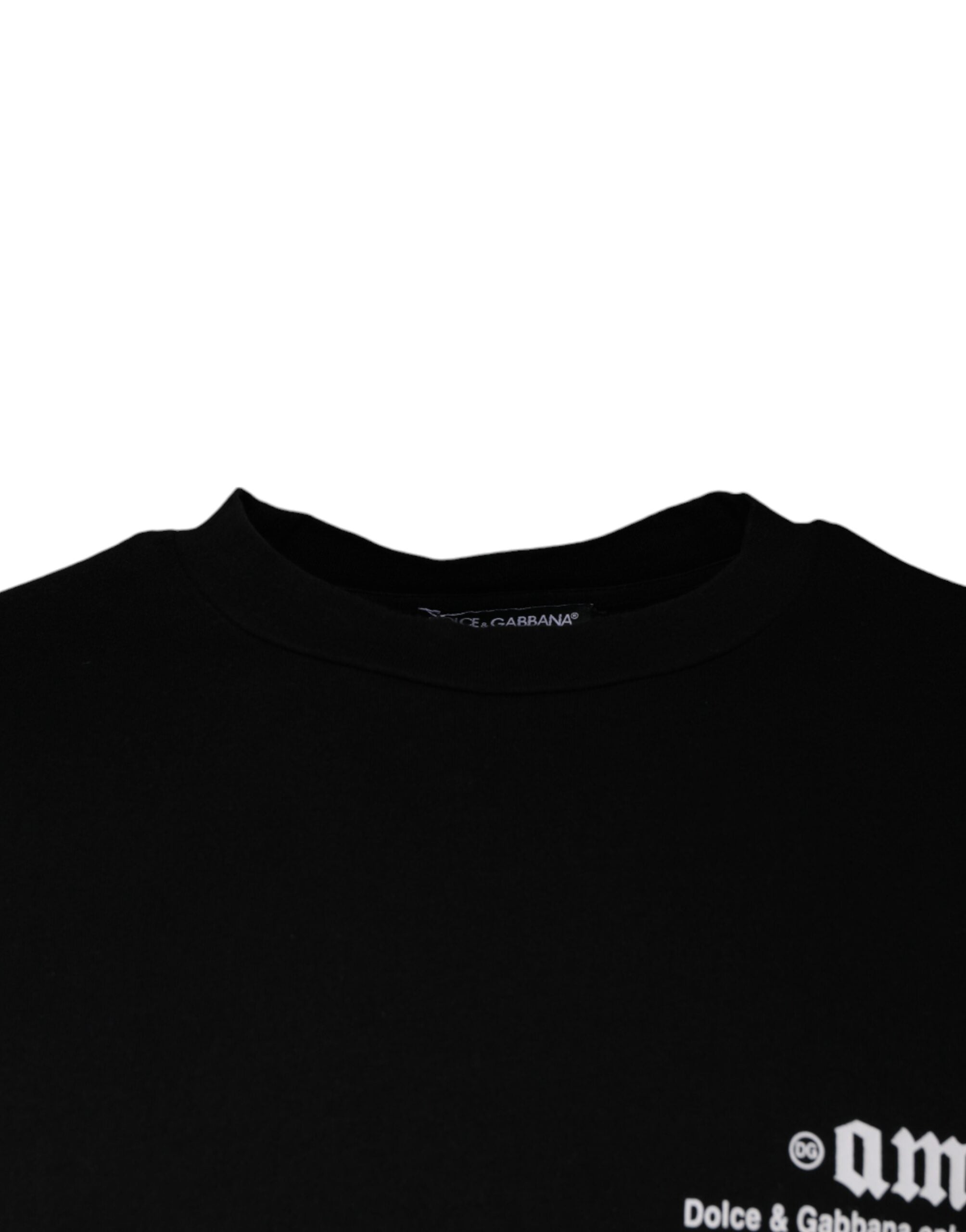 Dolce & Gabbana Black Cotton Crew Neck Amore Print T-Shirt
