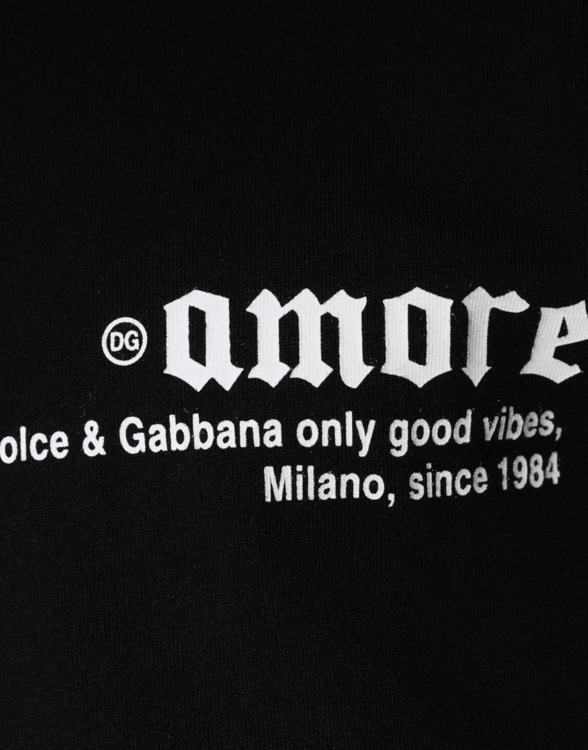 Dolce & Gabbana Black Cotton Crew Neck Amore Print T-Shirt