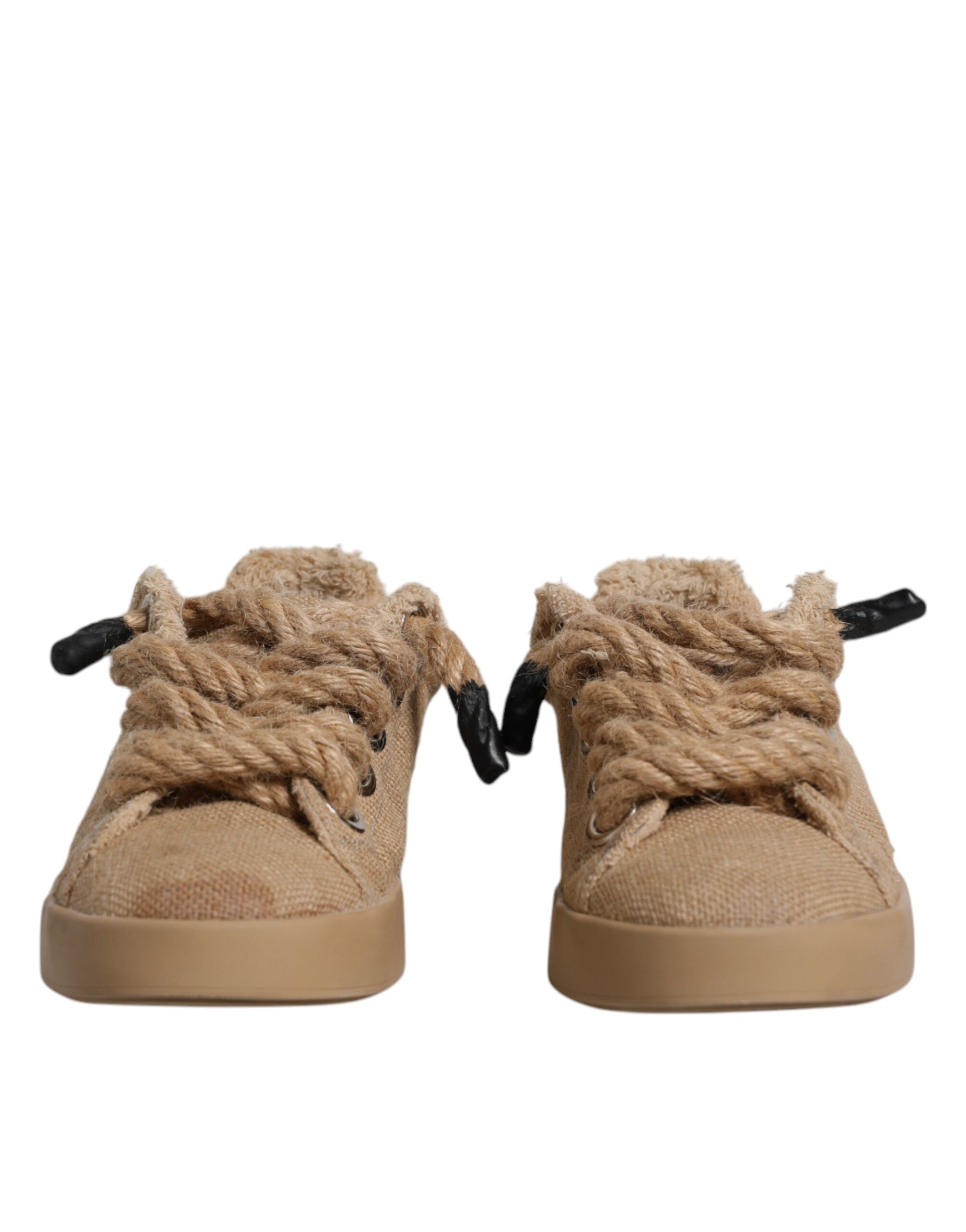 Dolce & Gabbana Brown Jute Fabric Low Top Men's Sneakers Shoes