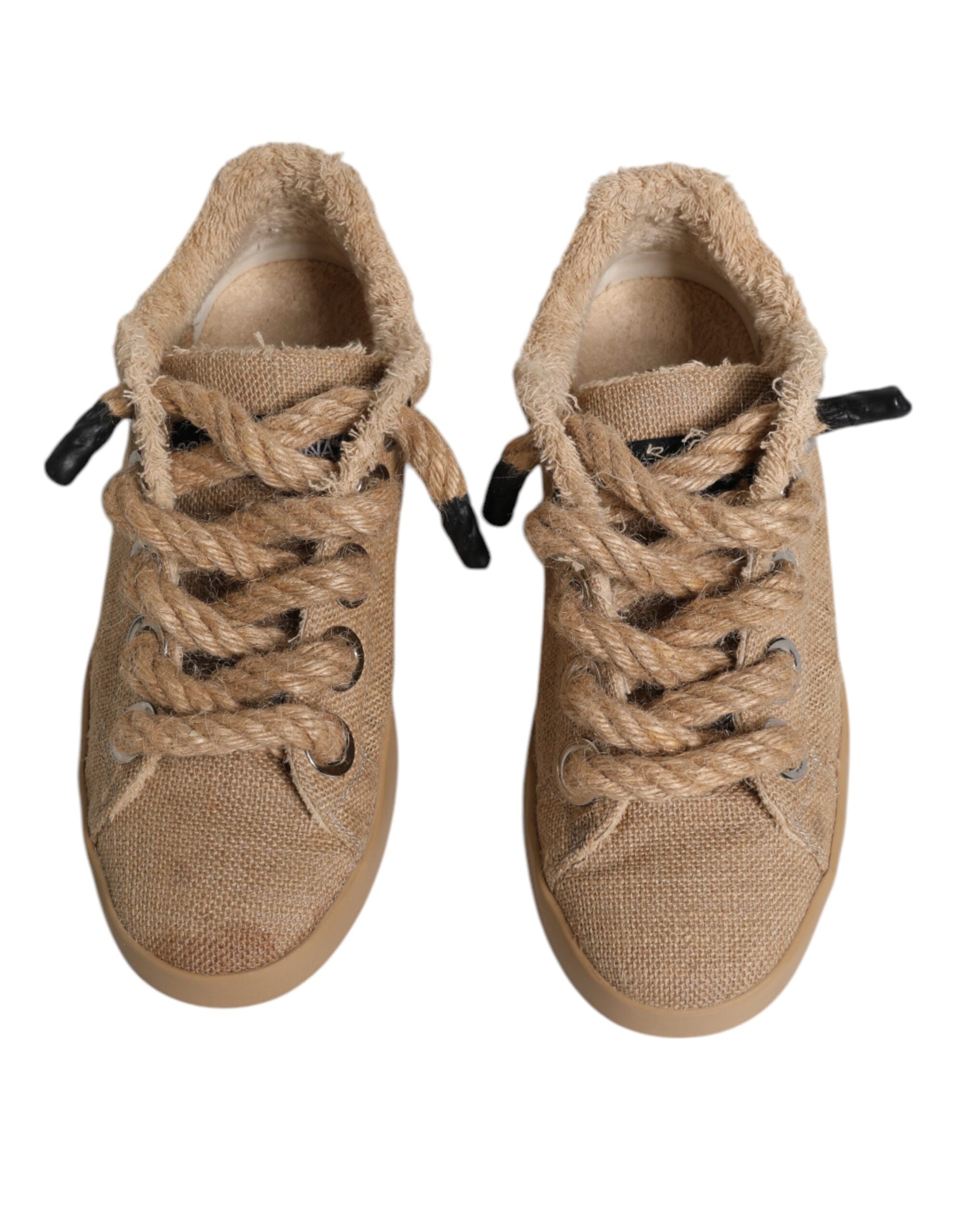 Dolce & Gabbana Brown Jute Fabric Low Top Men's Sneakers Shoes