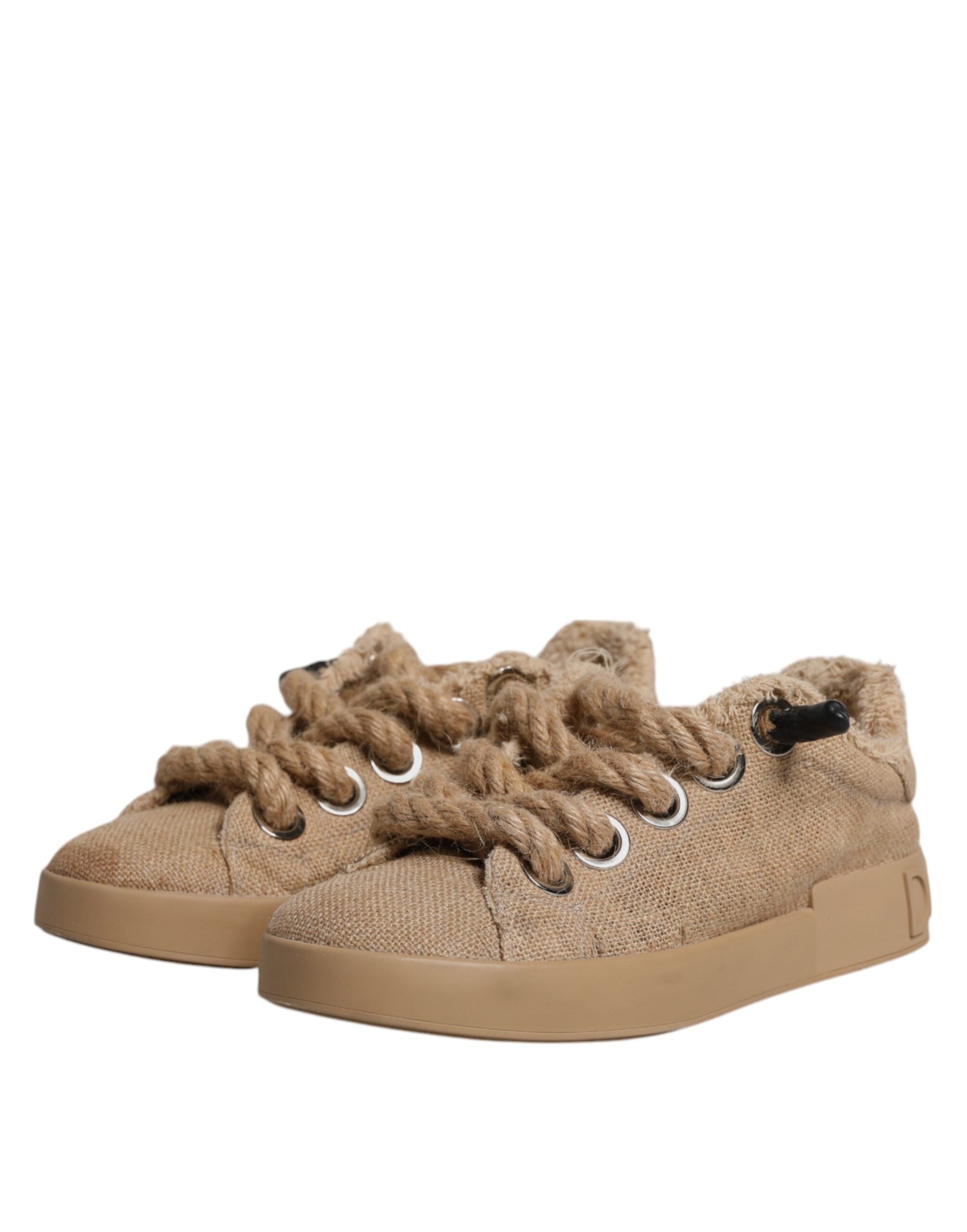 Dolce & Gabbana Brown Jute Fabric Low Top Men's Sneakers Shoes