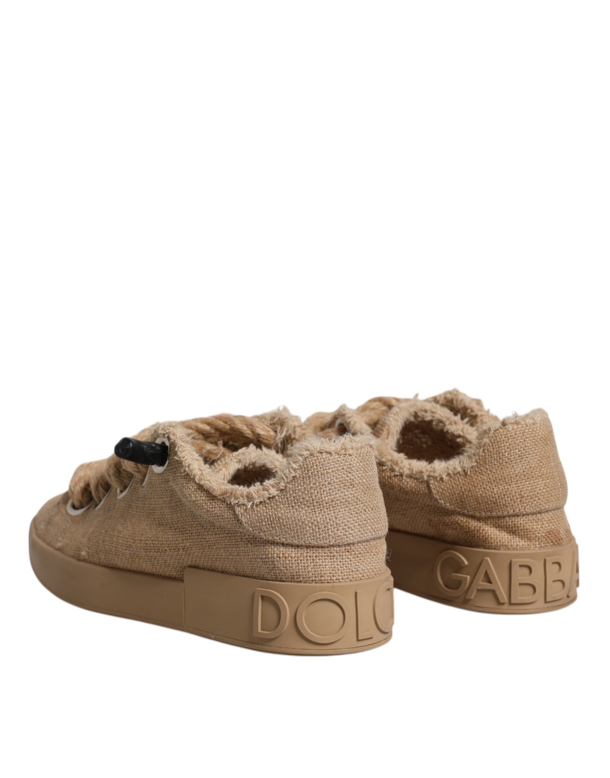 Dolce & Gabbana Brown Jute Fabric Low Top Men's Sneakers Shoes