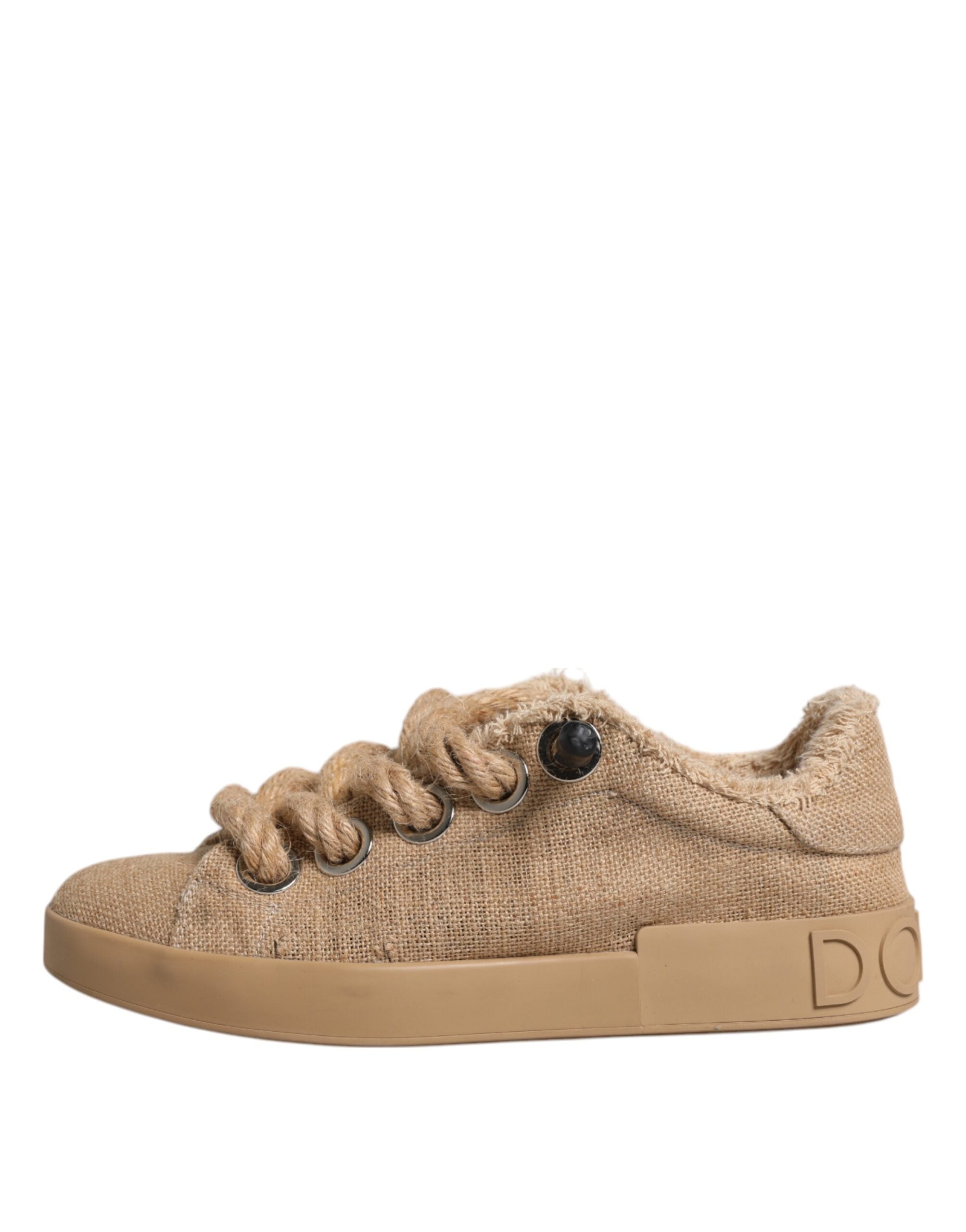 Dolce & Gabbana Brown Jute Fabric Low Top Men's Sneakers Shoes